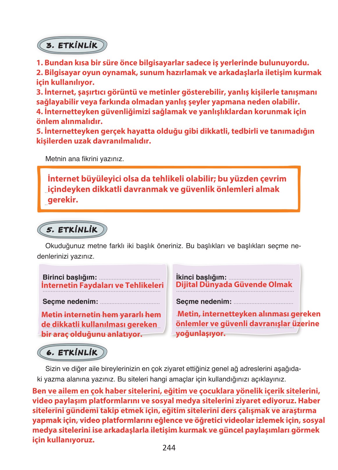 4. Sınıf Ada Yayıncılık Türkçe Ders Kitabı Sayfa 244 Cevapları 4. Sınıf Ada Yayıncılık Türkçe Ders Kitabı Sayfa 244 Cevapları