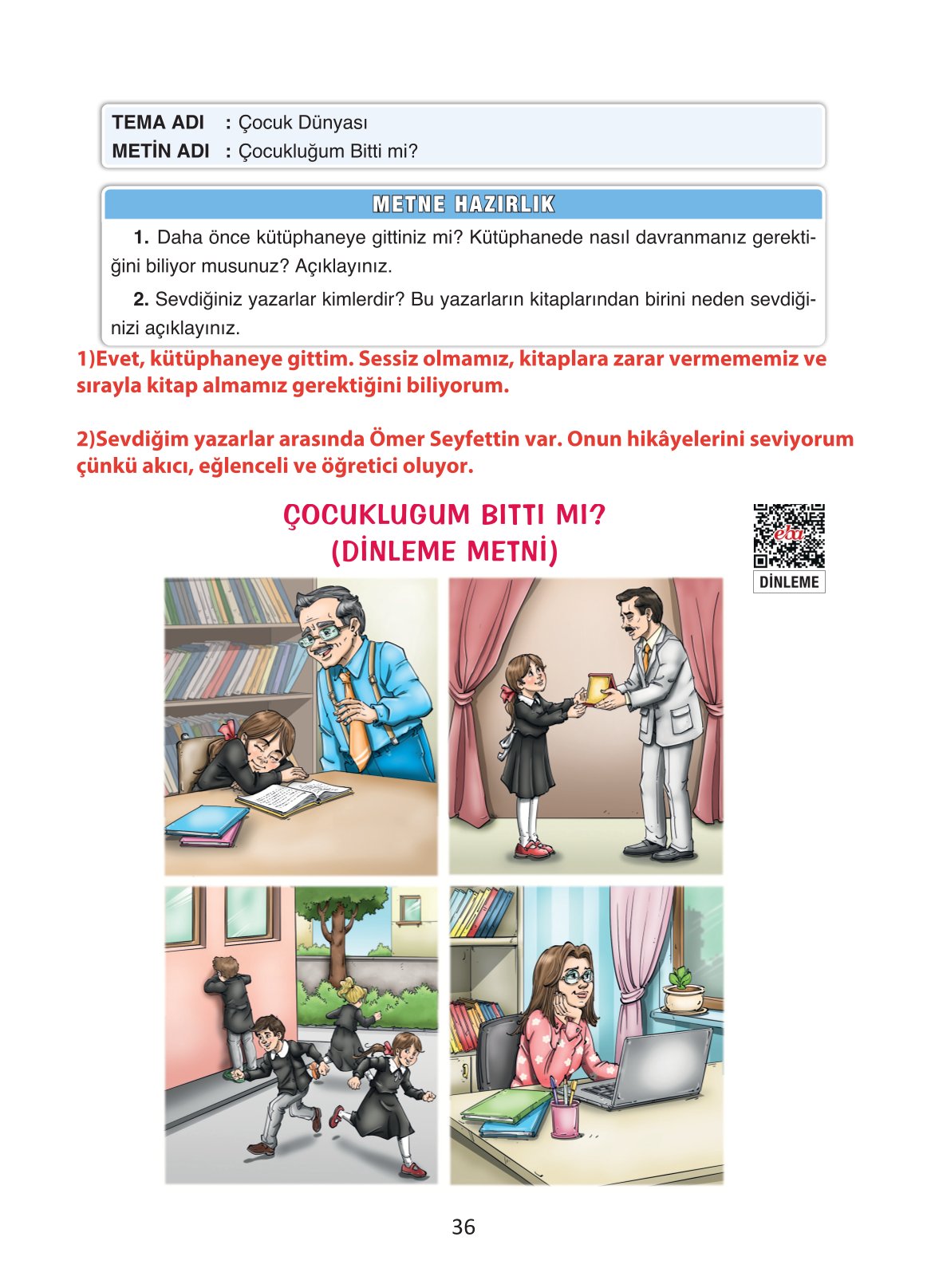 4. Sınıf Ada Yayıncılık Türkçe Ders Kitabı Sayfa 36 Cevapları