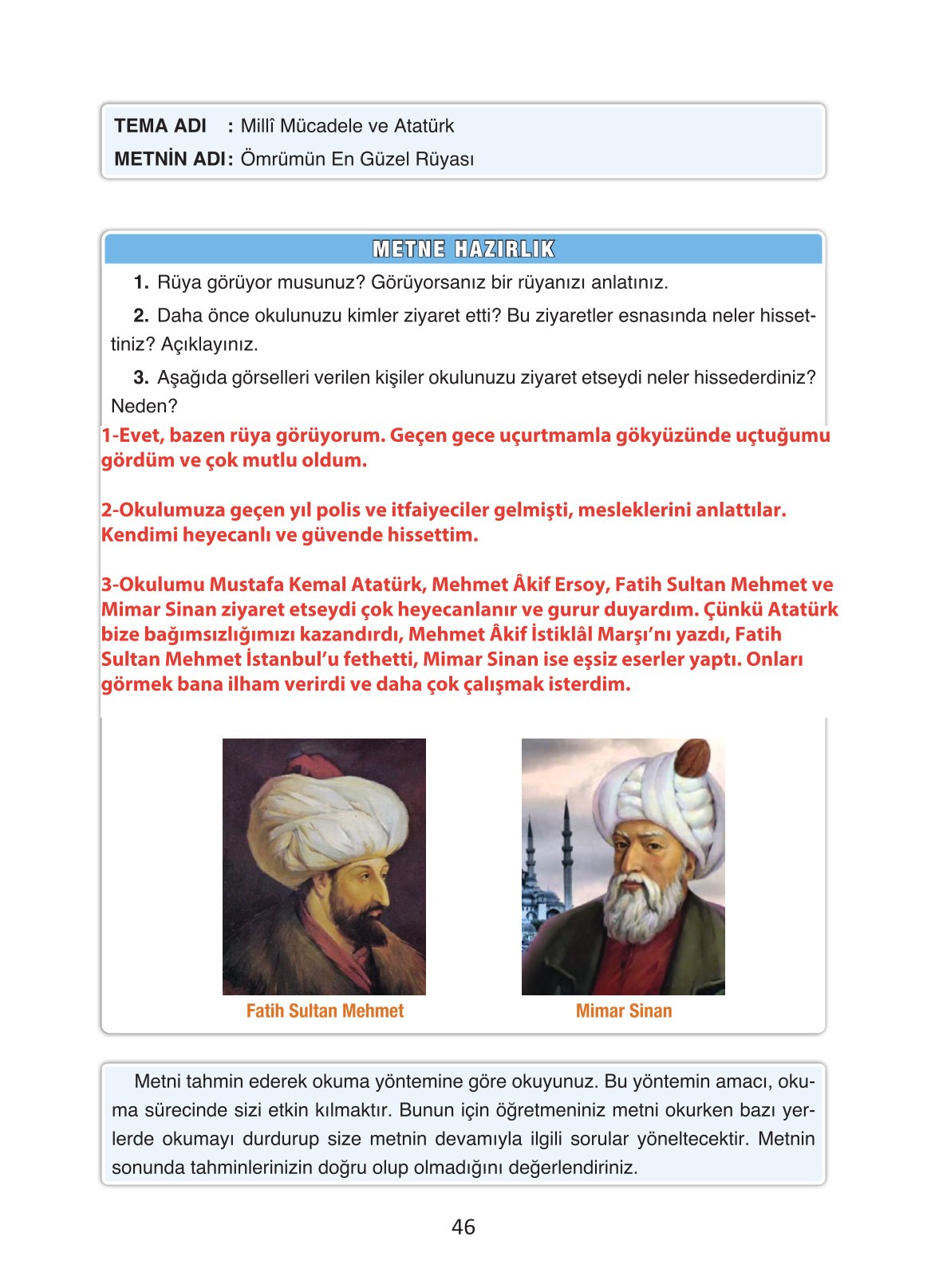 4. Sınıf Ada Yayıncılık Türkçe Ders Kitabı Sayfa 46 Cevapları