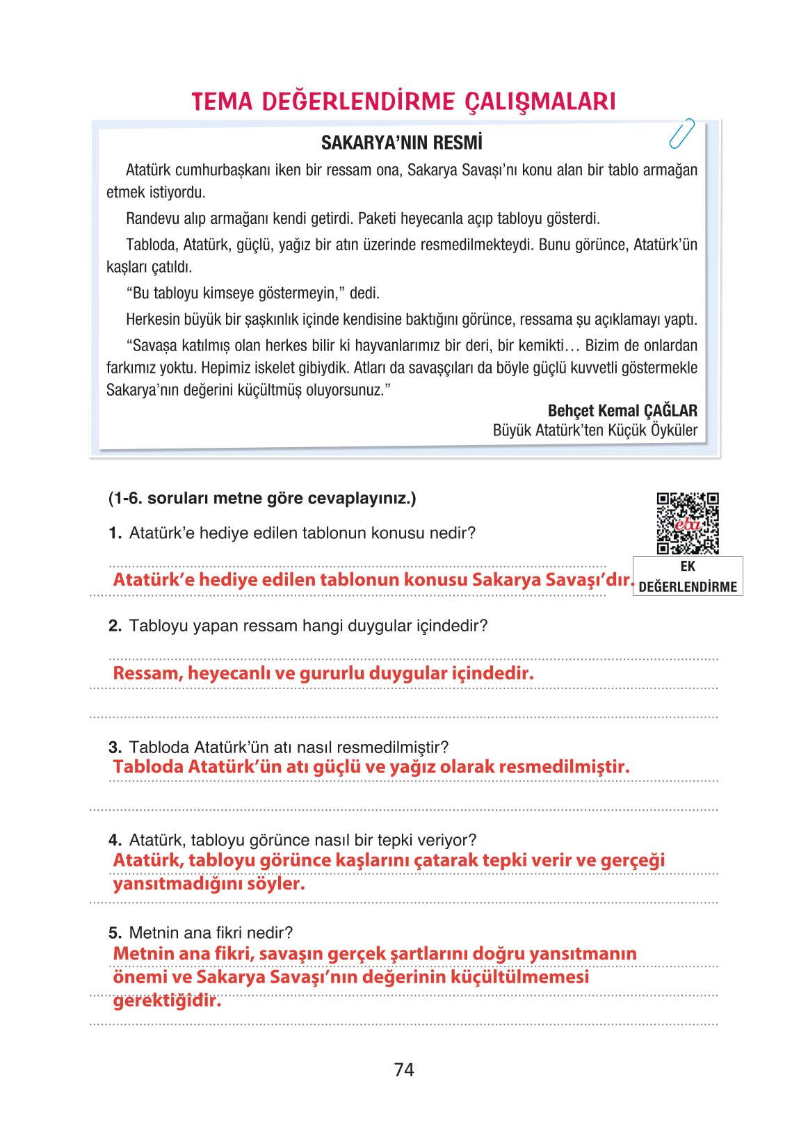 4. Sınıf Ada Yayıncılık Türkçe Ders Kitabı Sayfa 74 Cevapları