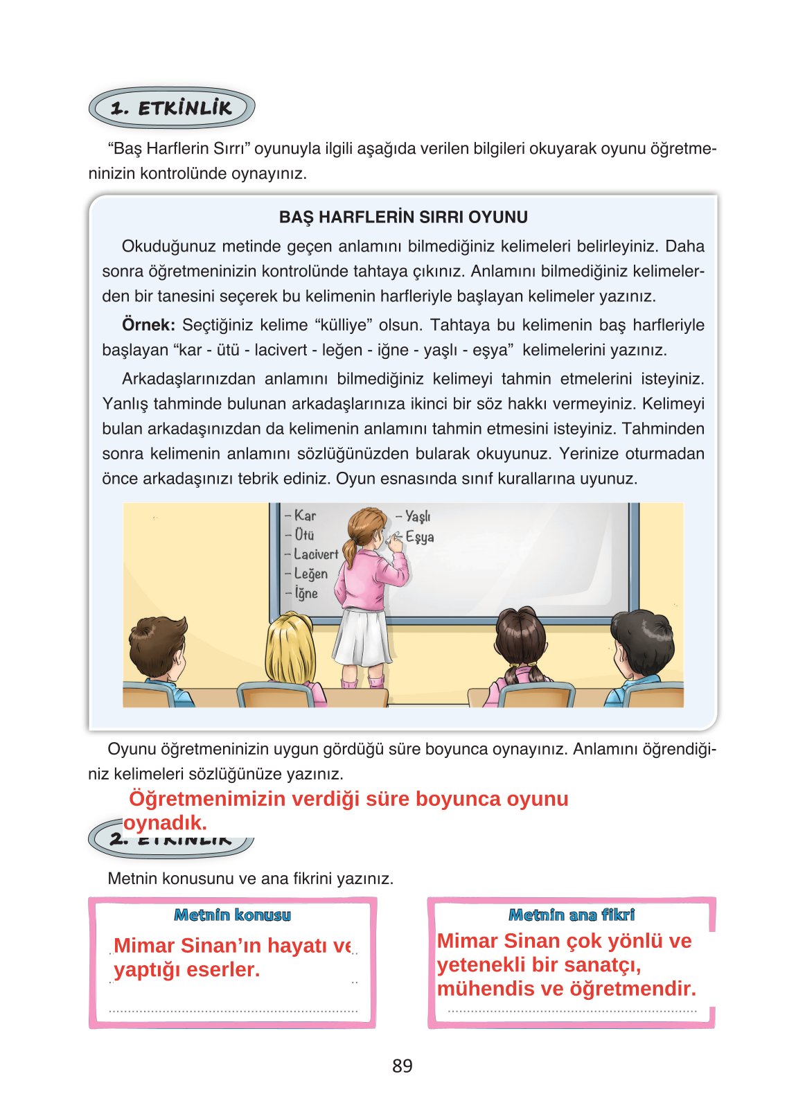4. Sınıf Ada Yayıncılık Türkçe Ders Kitabı Sayfa 89 Cevapları