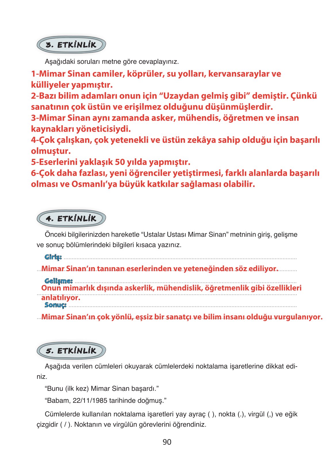4. Sınıf Ada Yayıncılık Türkçe Ders Kitabı Sayfa 90 Cevapları