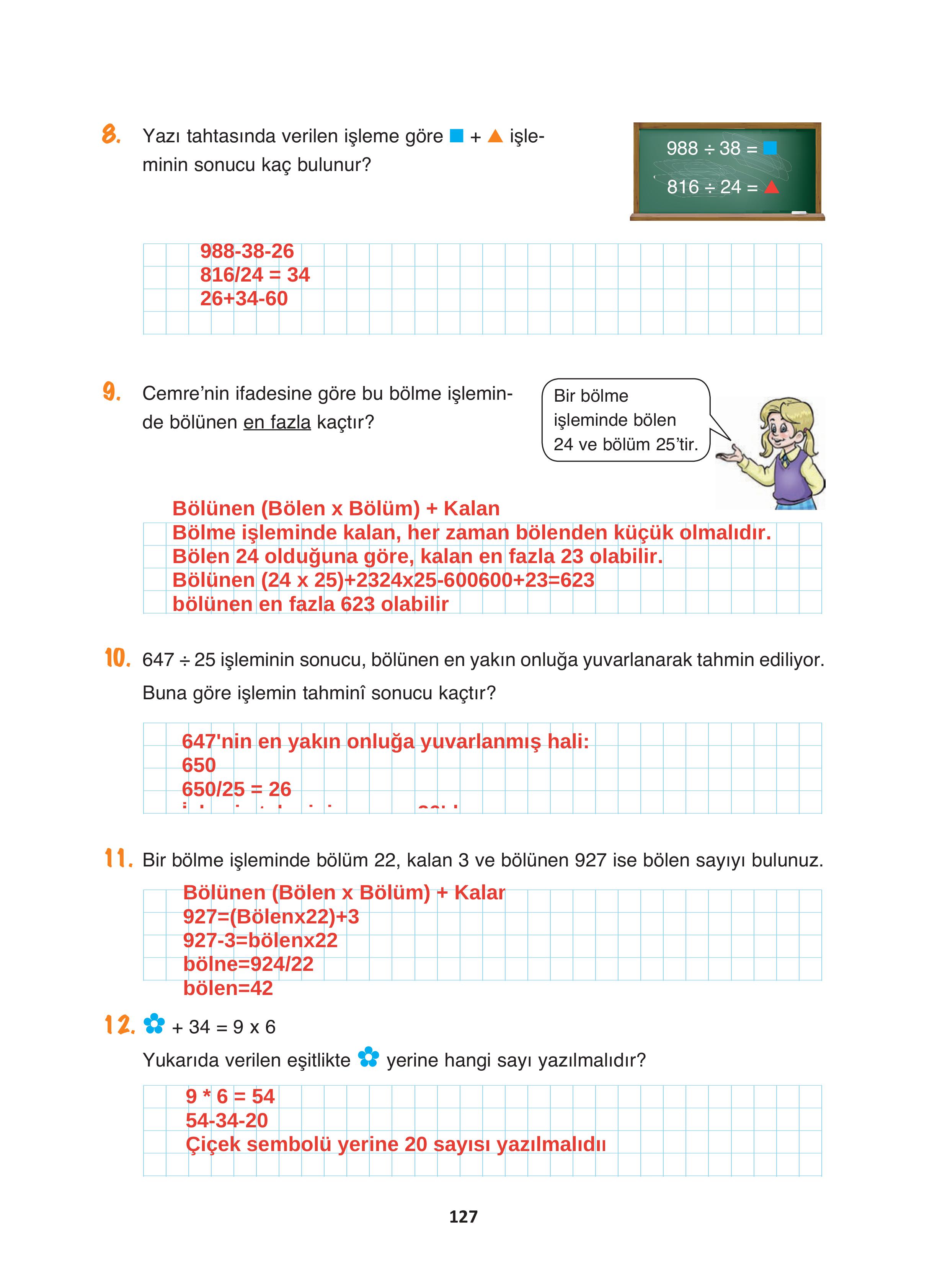 4. Sınıf Fersa Yayınları Matematik Ders Kitabı Sayfa 127 Cevapları