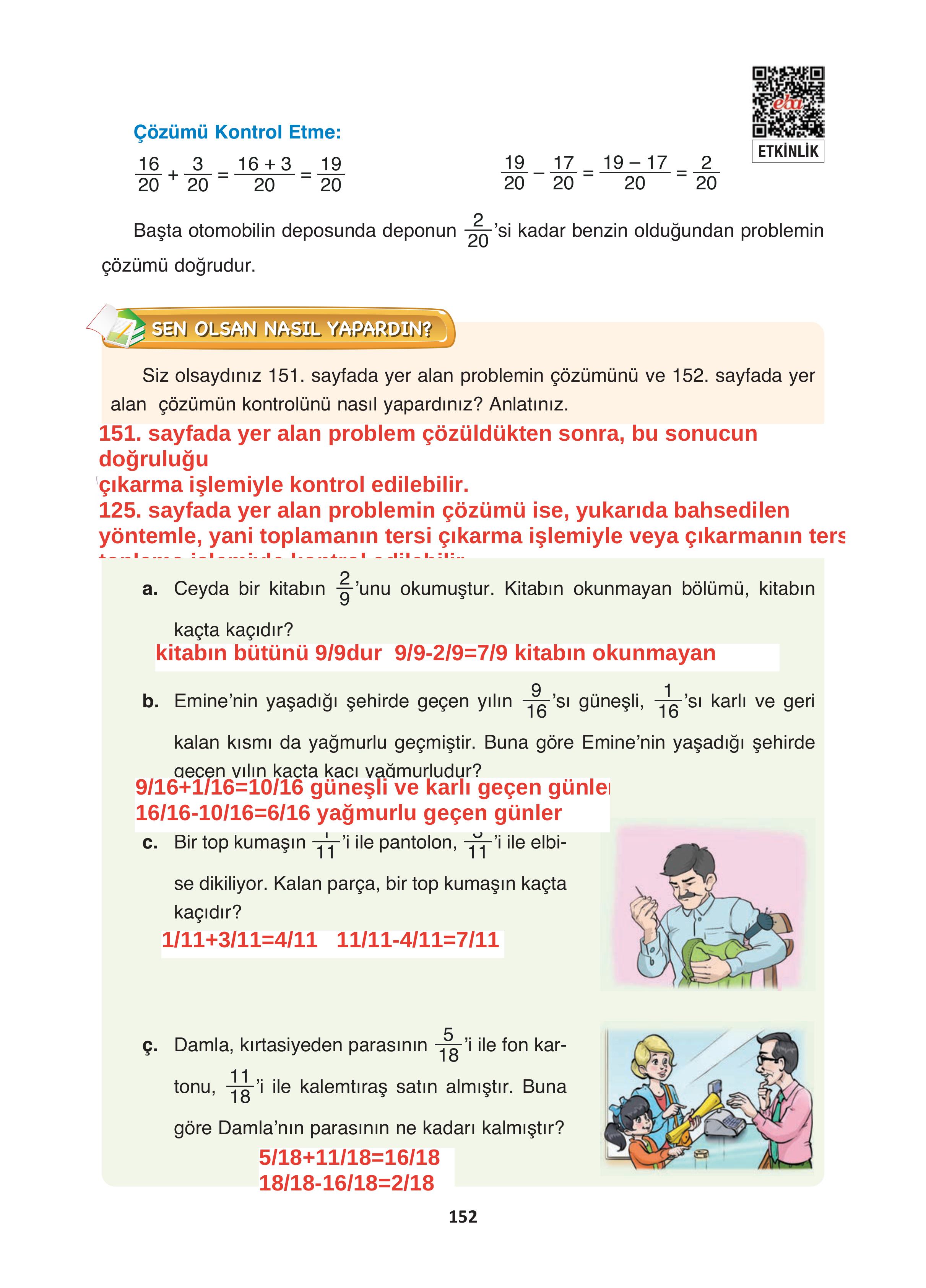 4. Sınıf Fersa Yayınları Matematik Ders Kitabı Sayfa 152 Cevapları