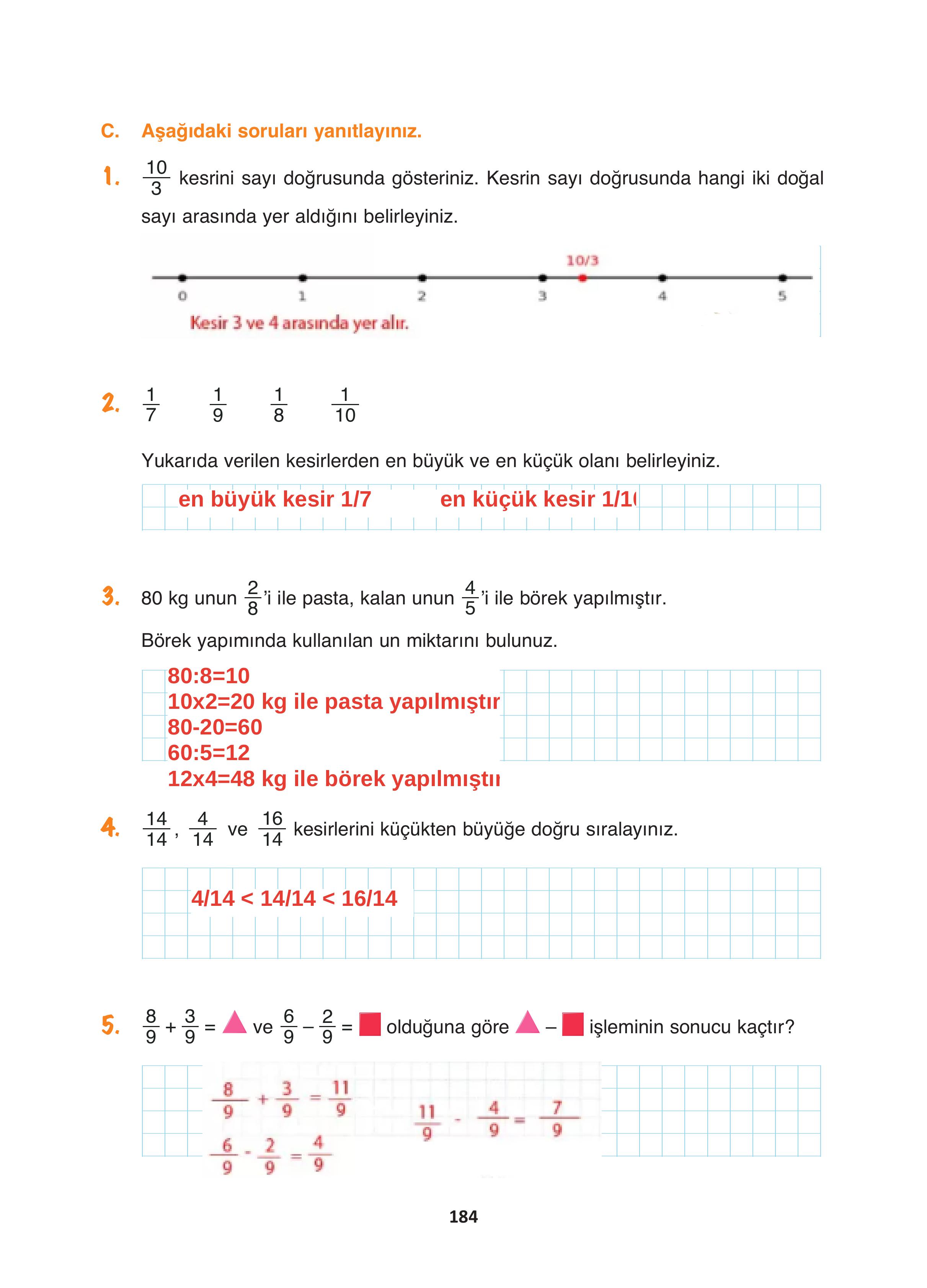 4. Sınıf Fersa Yayınları Matematik Ders Kitabı Sayfa 184 Cevapları