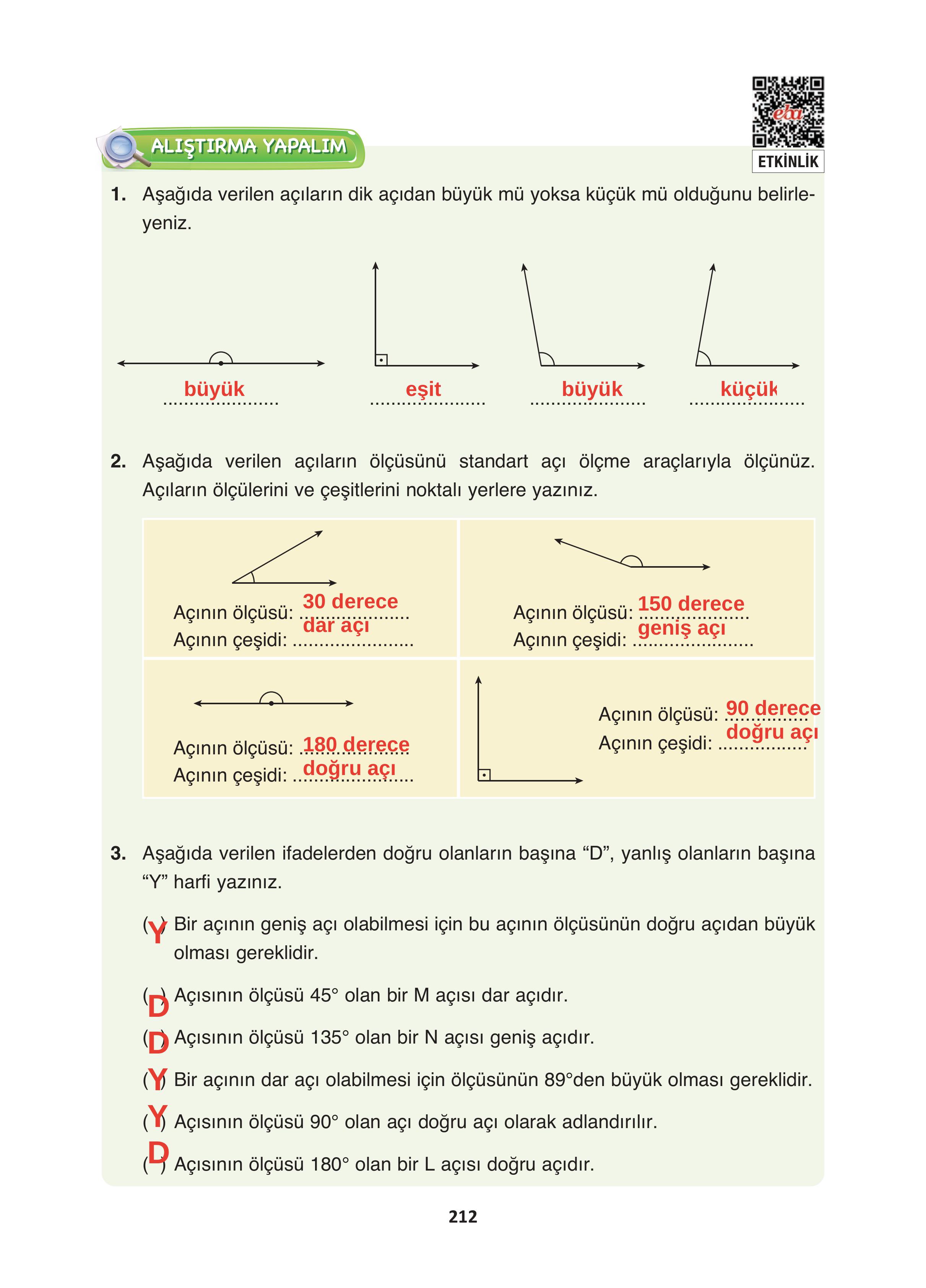 4. Sınıf Fersa Yayınları Matematik Ders Kitabı Sayfa 212 Cevapları