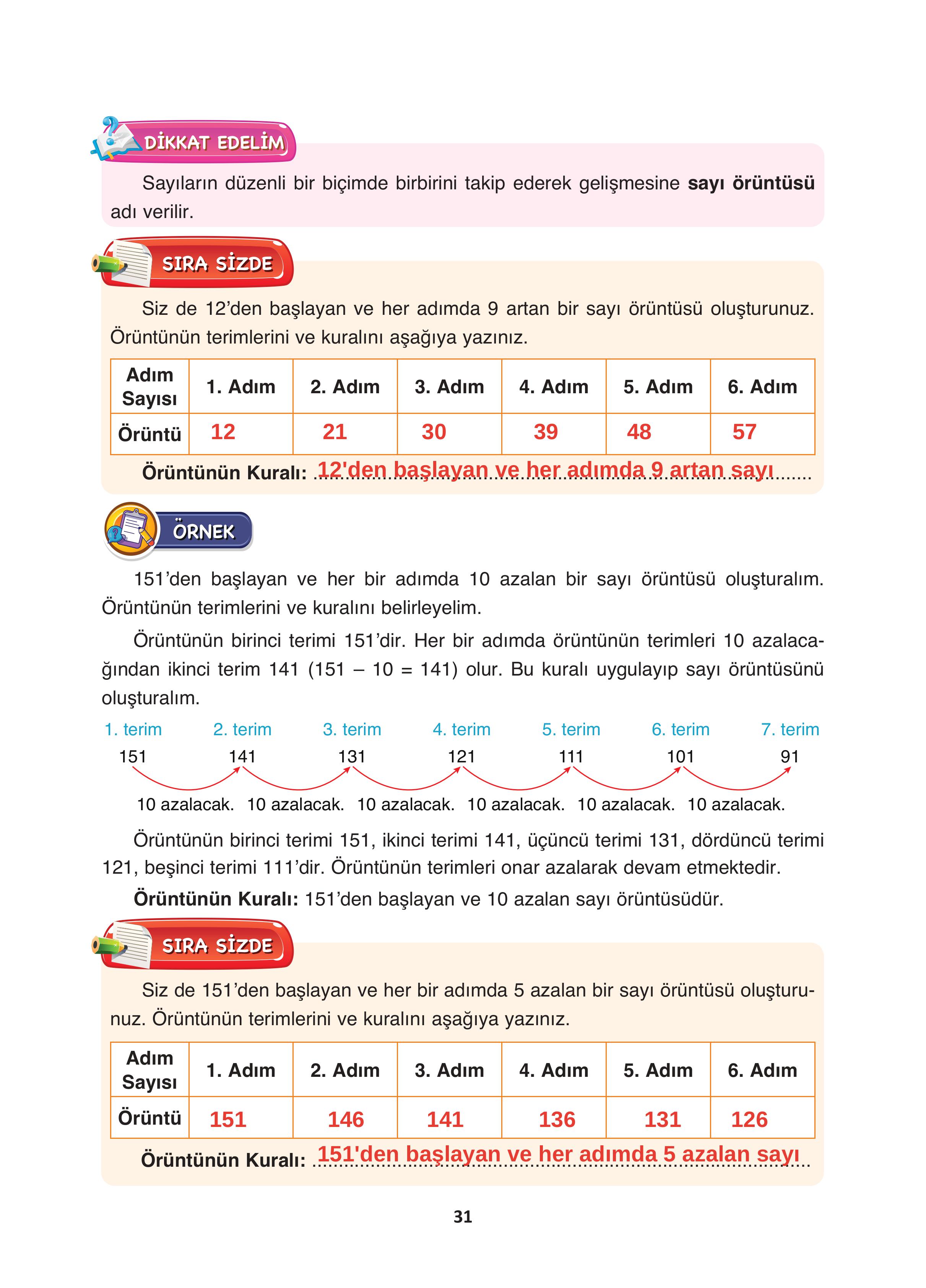 4. Sınıf Fersa Yayınları Matematik Ders Kitabı Sayfa 31 Cevapları
