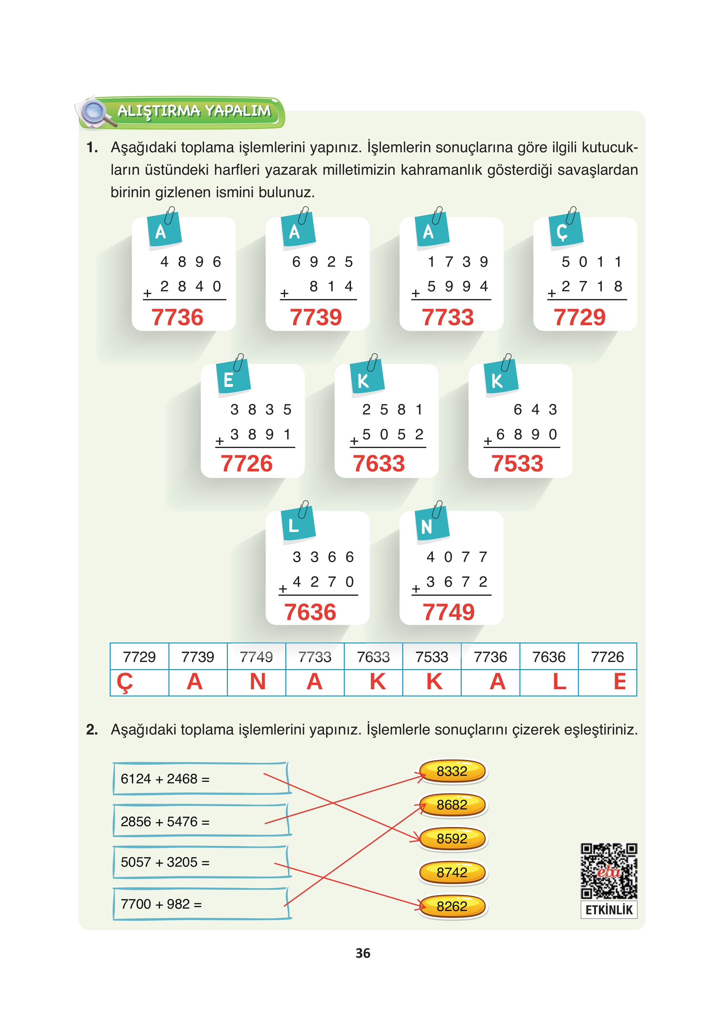 4. Sınıf Fersa Yayınları Matematik Ders Kitabı Sayfa 36 Cevapları 4. Sınıf Fersa Yayınları Matematik Ders Kitabı Sayfa 36 Cevapları