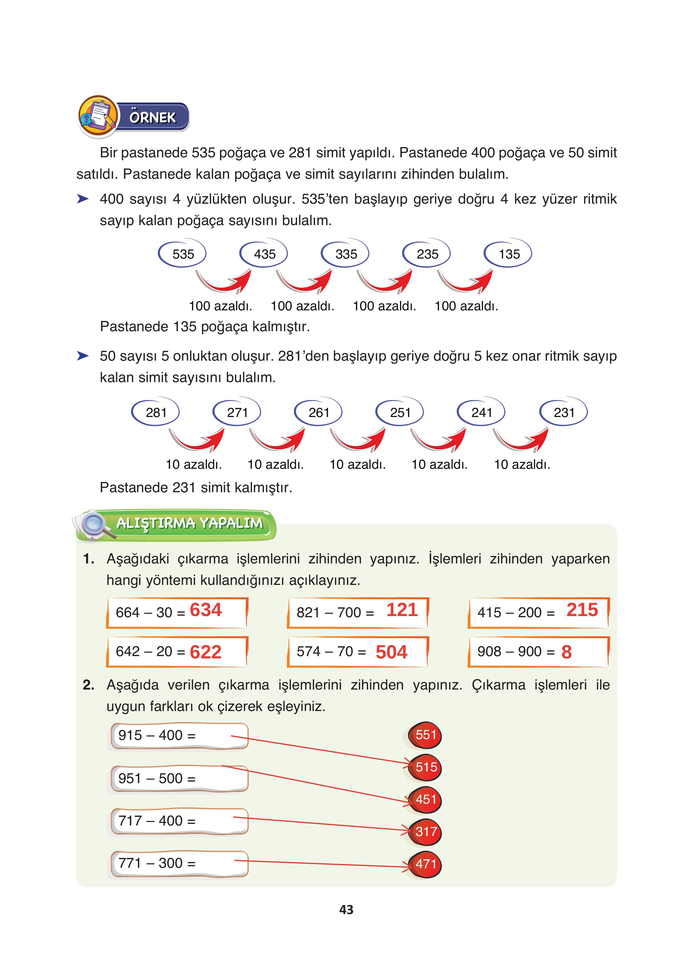 4. Sınıf Fersa Yayınları Matematik Ders Kitabı Sayfa 43 Cevapları