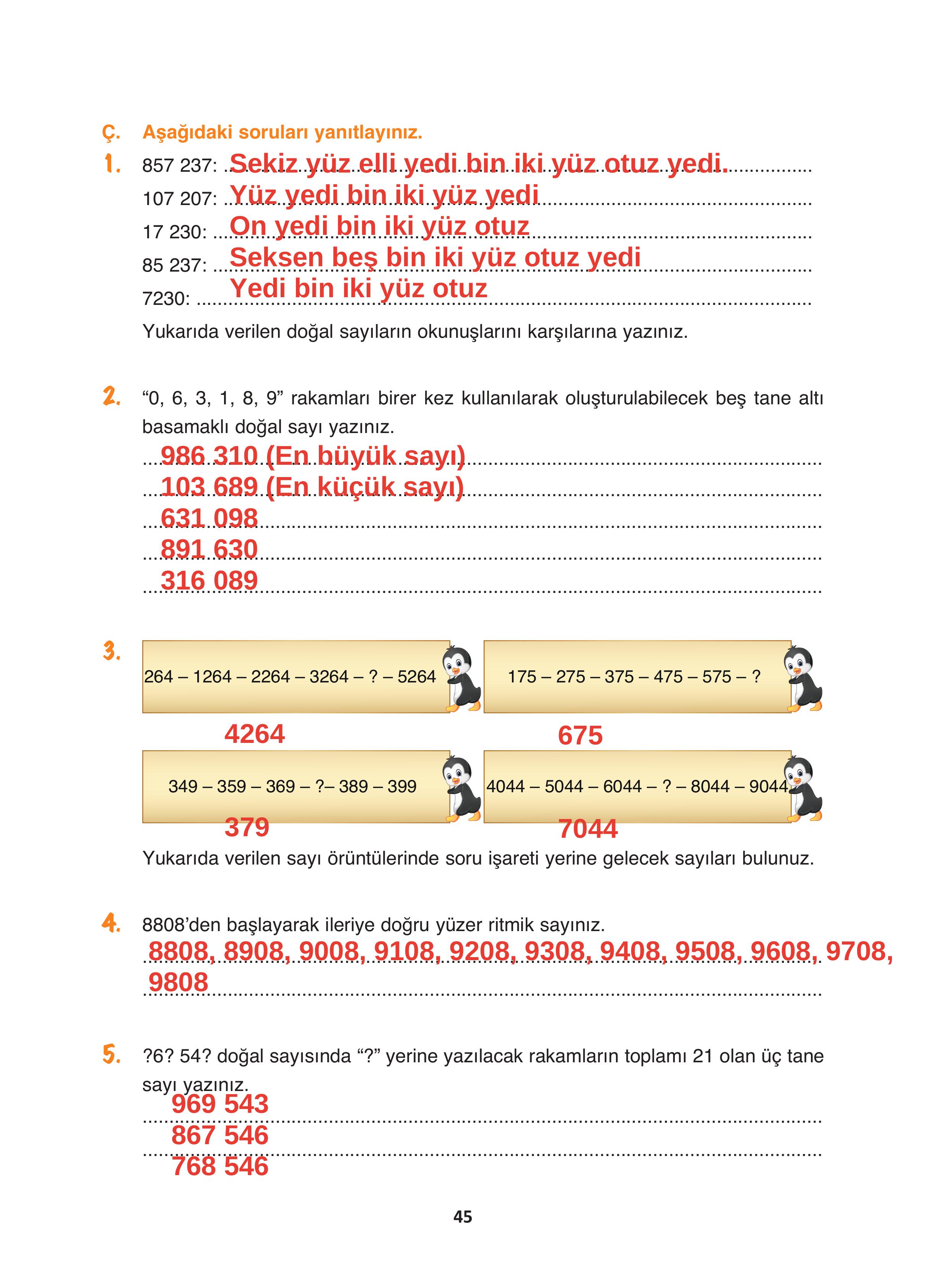 4. Sınıf Fersa Yayınları Matematik Ders Kitabı Sayfa 45 Cevapları 4. Sınıf Fersa Yayınları Matematik Ders Kitabı Sayfa 45 Cevapları