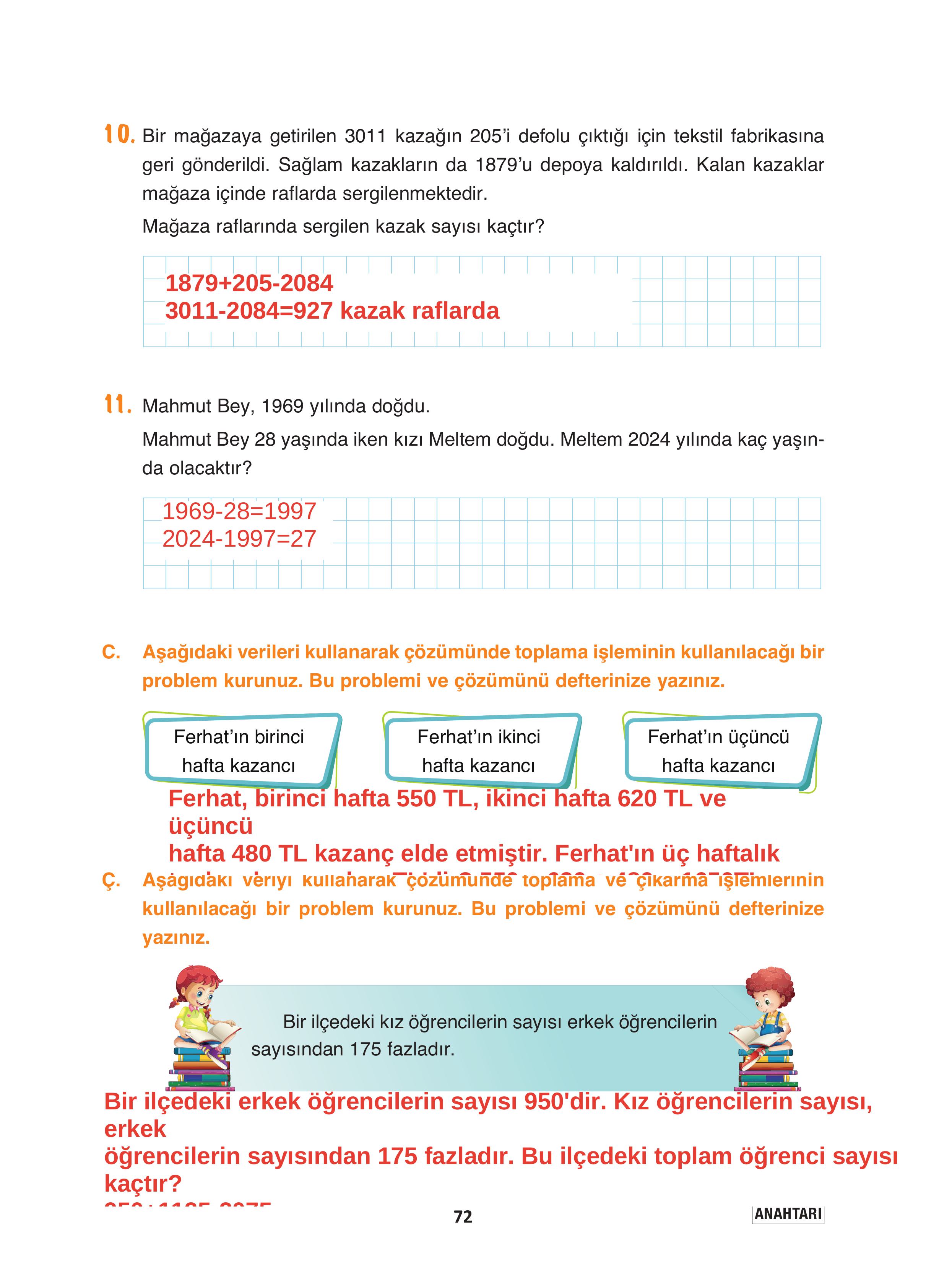 4. Sınıf Fersa Yayınları Matematik Ders Kitabı Sayfa 72 Cevapları 4. Sınıf Fersa Yayınları Matematik Ders Kitabı Sayfa 72 Cevapları