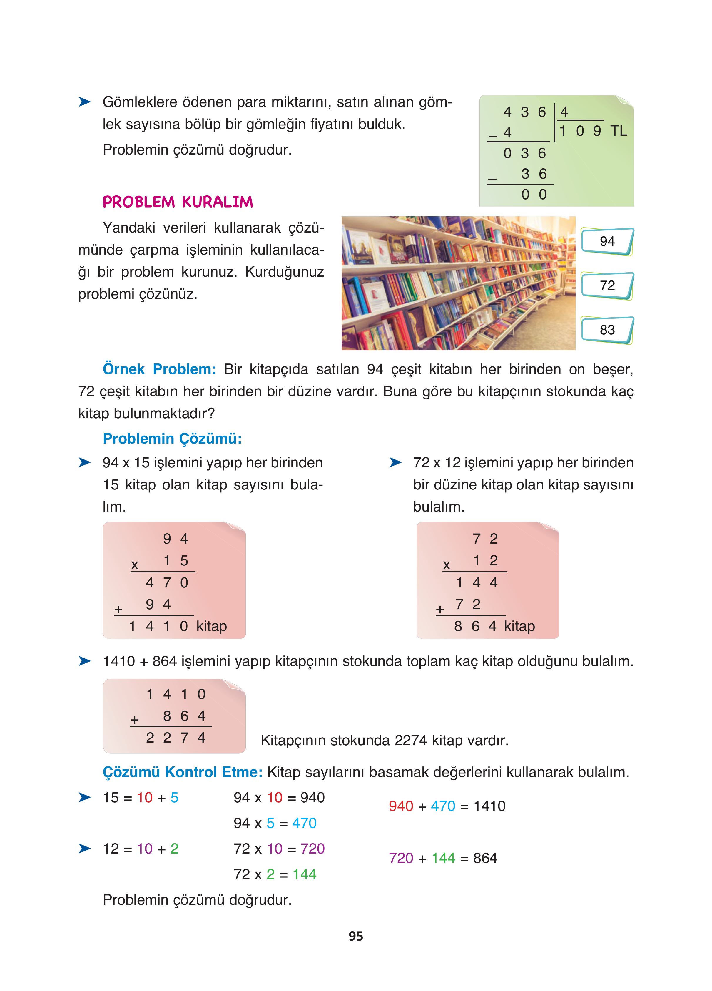 4. Sınıf Fersa Yayınları Matematik Ders Kitabı Sayfa 95 Cevapları