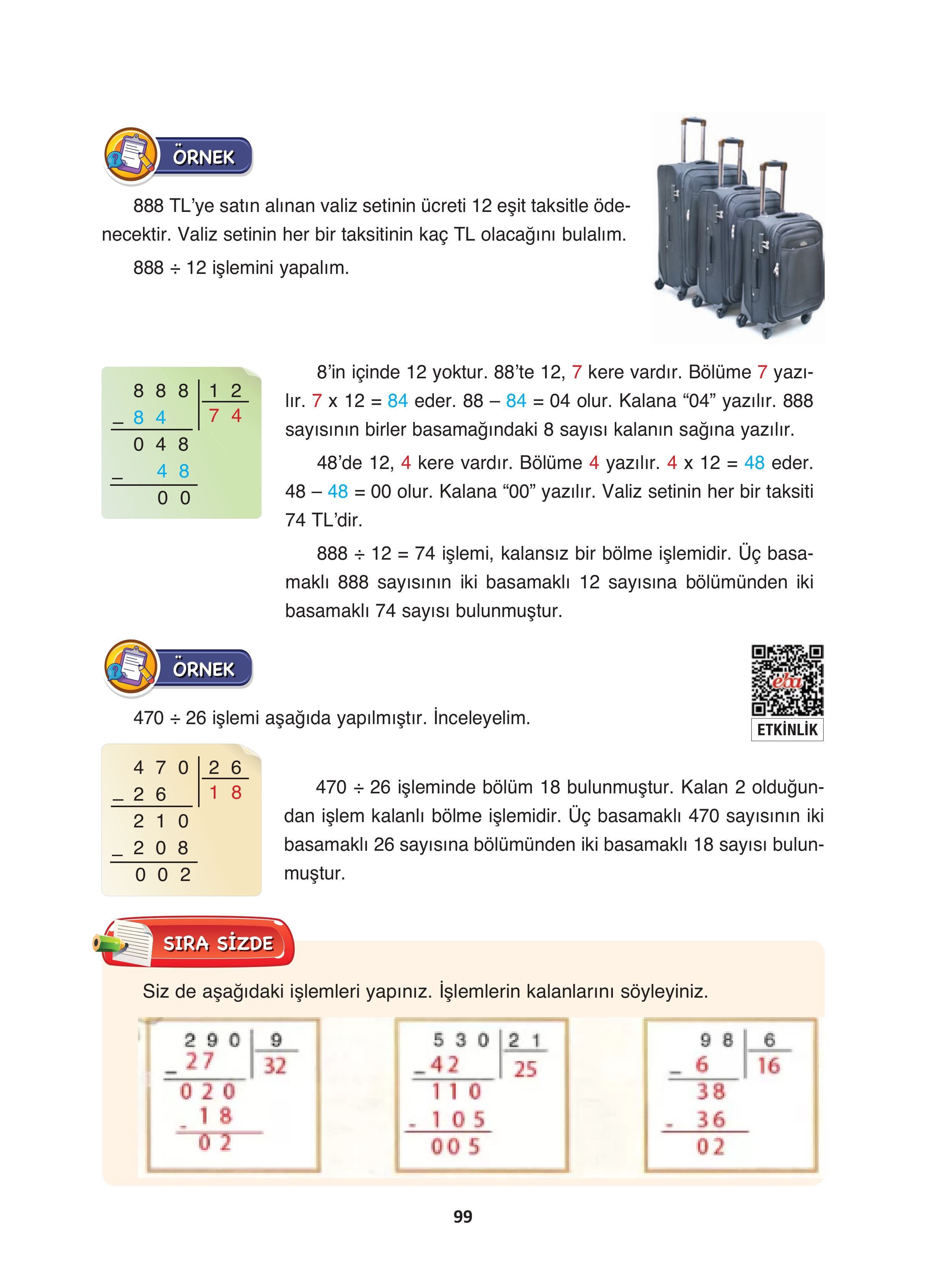 4. Sınıf Fersa Yayınları Matematik Ders Kitabı Sayfa 99 Cevapları