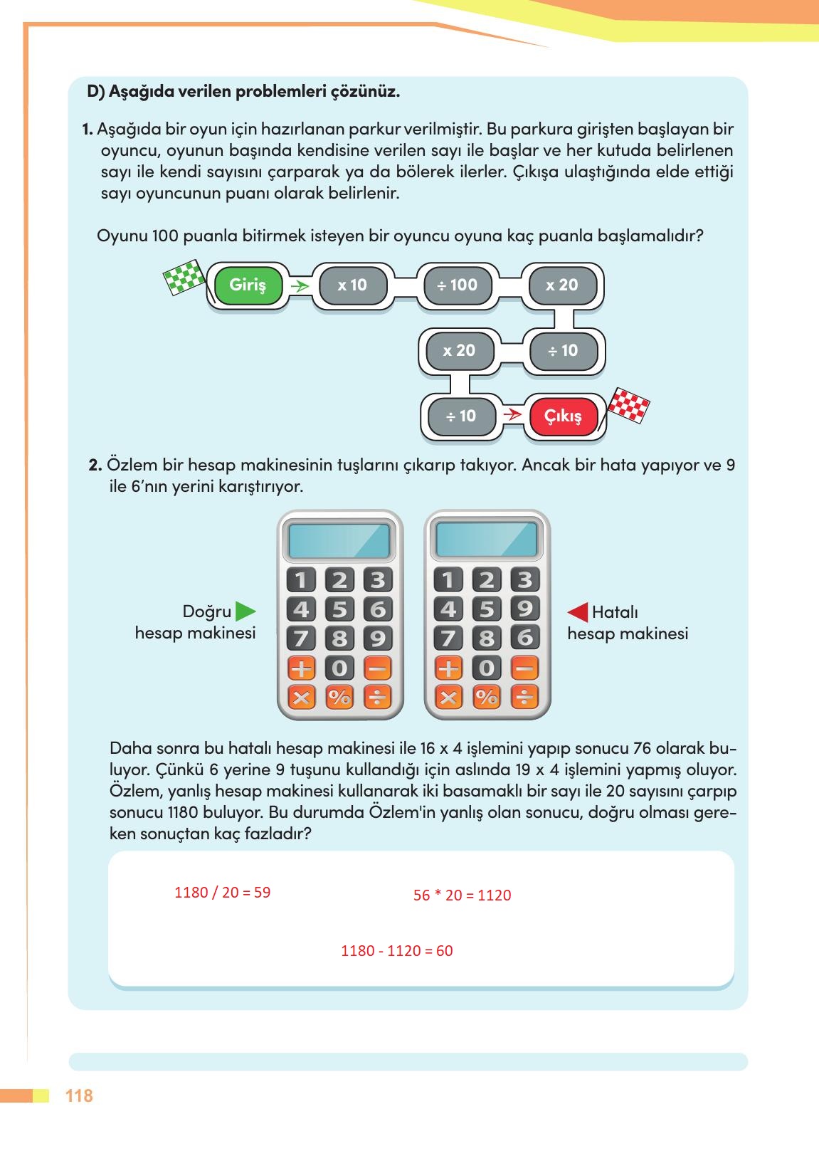 4. Sınıf Meb Yayınları Matematik Ders Kitabı Sayfa 119 Cevapları
