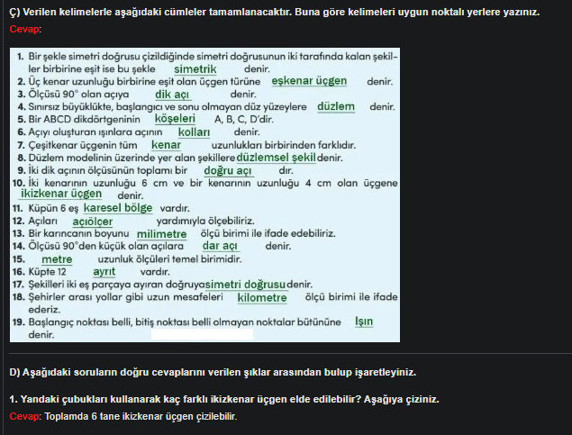 4. Sınıf Meb Yayınları Matematik Ders Kitabı Sayfa 231 Cevapları 4. Sınıf Meb Yayınları Matematik Ders Kitabı Sayfa 231 Cevapları