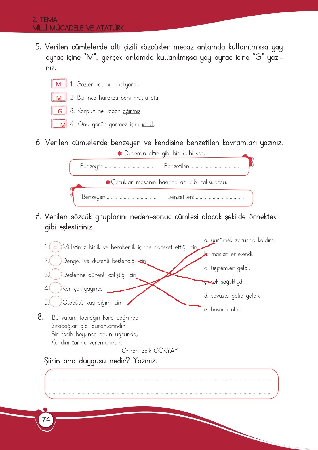 4. Sınıf Meb Yayınları Türkçe Ders Kitabı Sayfa 0074 Cevapları