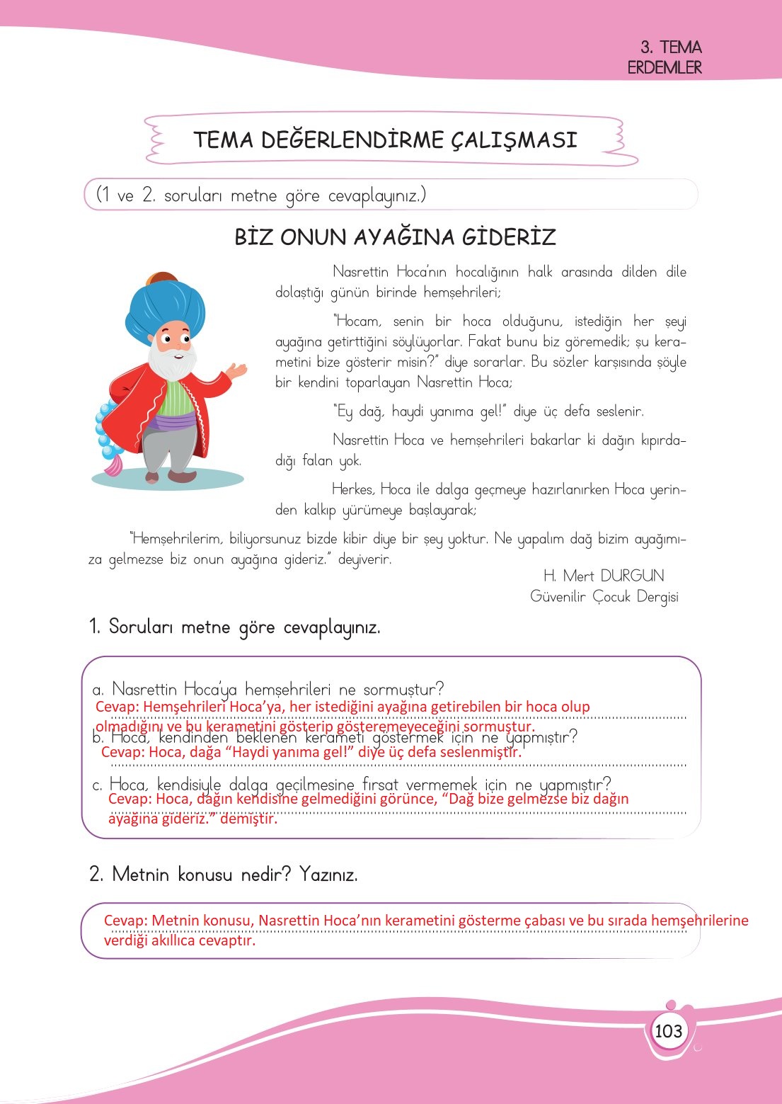 4. Sınıf Meb Yayınları Türkçe Ders Kitabı Sayfa 0103 Cevapları