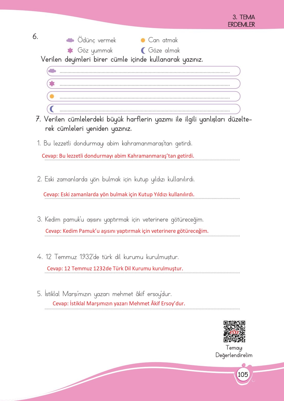 4. Sınıf Meb Yayınları Türkçe Ders Kitabı Sayfa 0105 Cevapları 4. Sınıf Meb Yayınları Türkçe Ders Kitabı Sayfa 0105 Cevapları