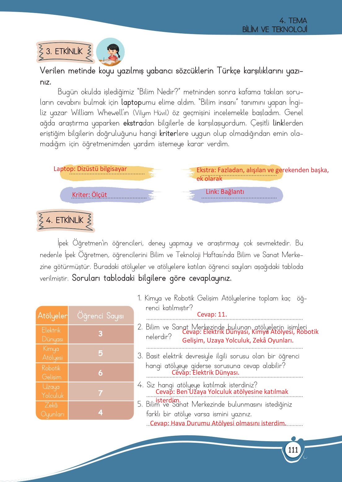4. Sınıf Meb Yayınları Türkçe Ders Kitabı Sayfa 0111 Cevapları 4. Sınıf Meb Yayınları Türkçe Ders Kitabı Sayfa 0111 Cevapları