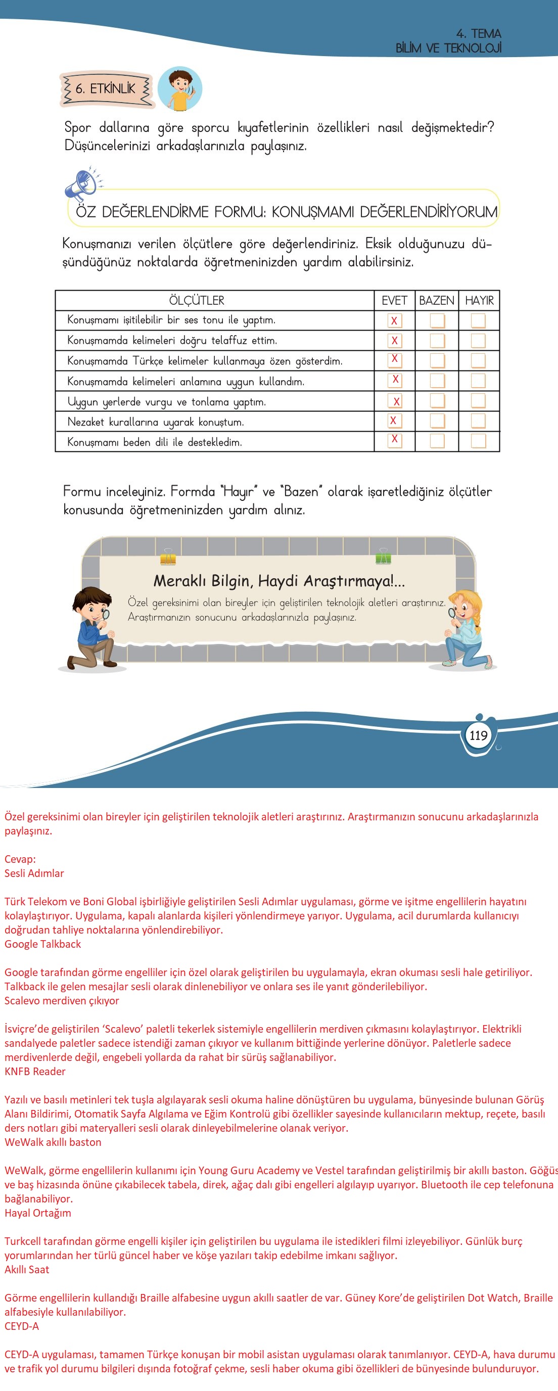 4. Sınıf Meb Yayınları Türkçe Ders Kitabı Sayfa 0119 Cevapları