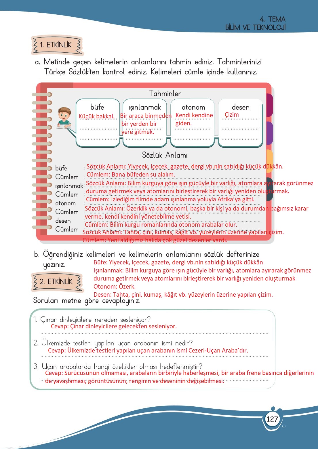 4. Sınıf Meb Yayınları Türkçe Ders Kitabı Sayfa 0127 Cevapları