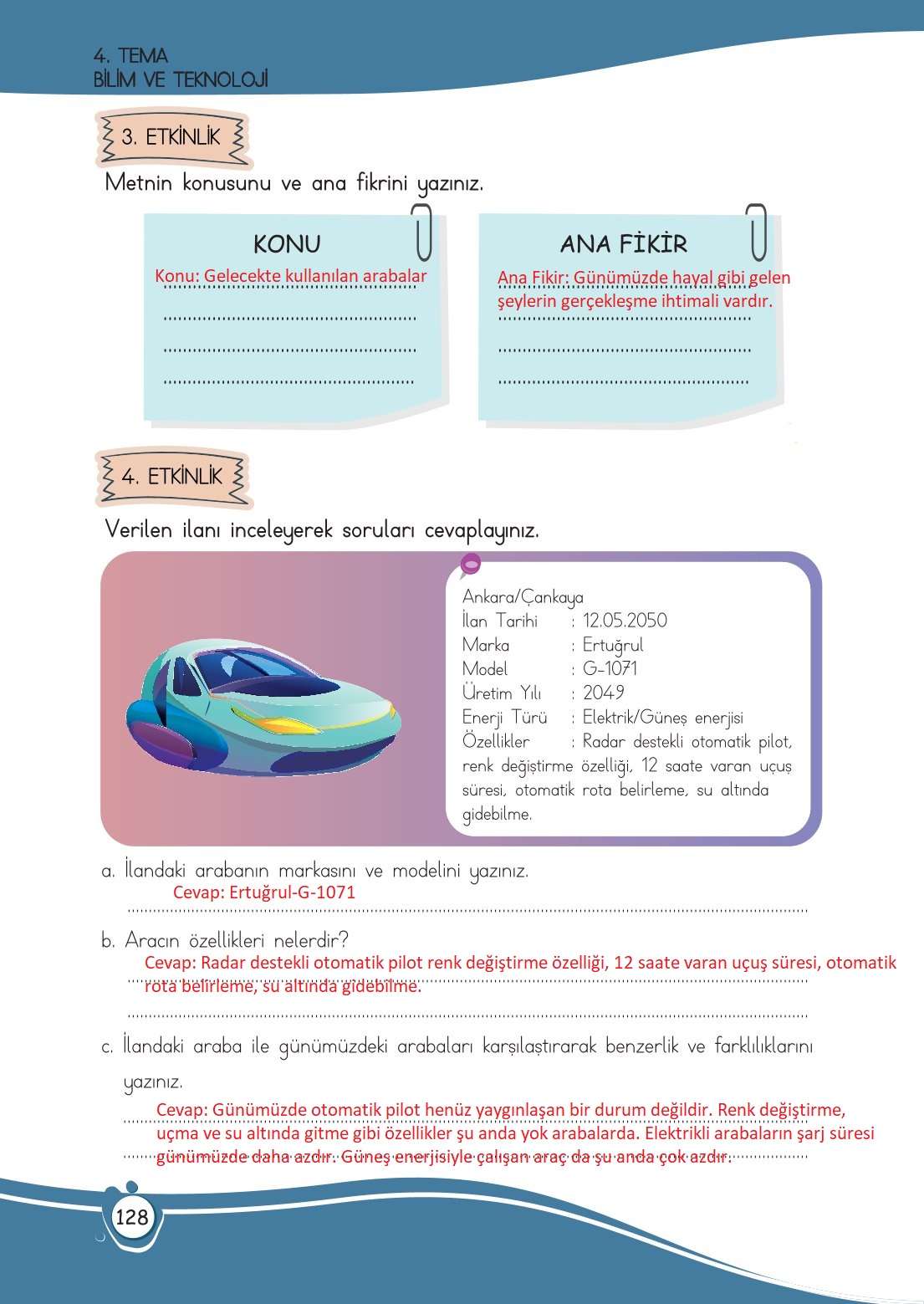 4. Sınıf Meb Yayınları Türkçe Ders Kitabı Sayfa 0128 Cevapları