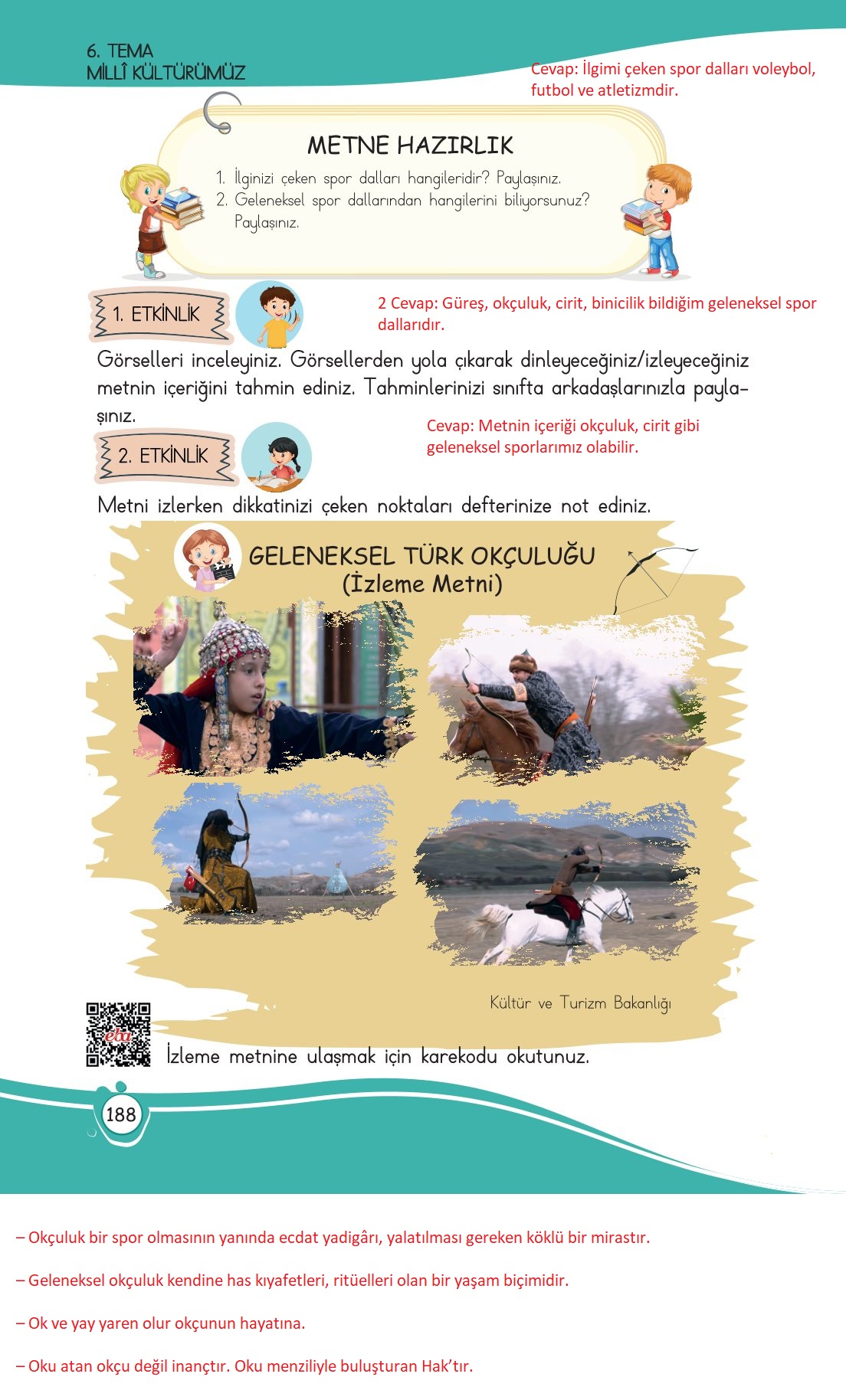 4. Sınıf Meb Yayınları Türkçe Ders Kitabı Sayfa 0188 Cevapları