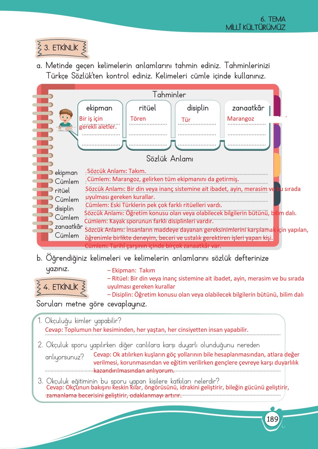 4. Sınıf Meb Yayınları Türkçe Ders Kitabı Sayfa 0189 Cevapları