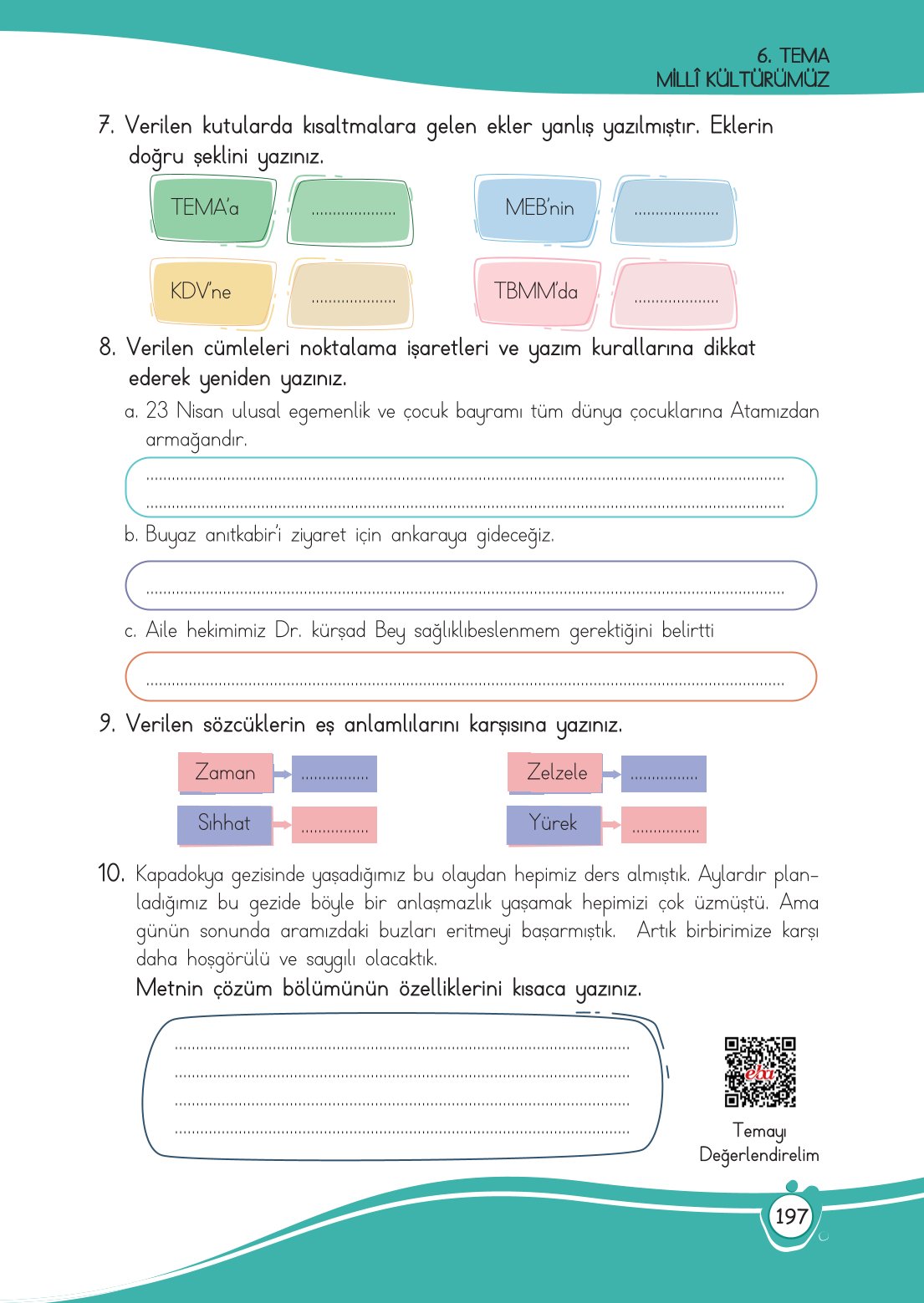 4. Sınıf Meb Yayınları Türkçe Ders Kitabı Sayfa 0197 Cevapları