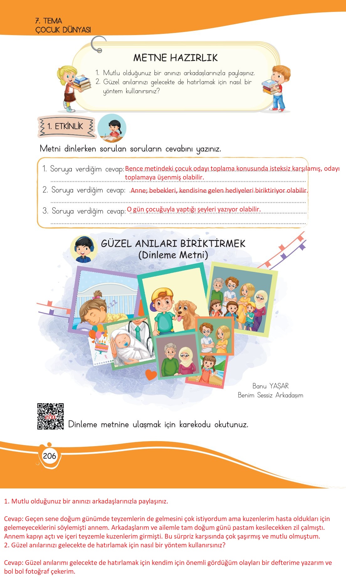 4. Sınıf Meb Yayınları Türkçe Ders Kitabı Sayfa 0206 Cevapları