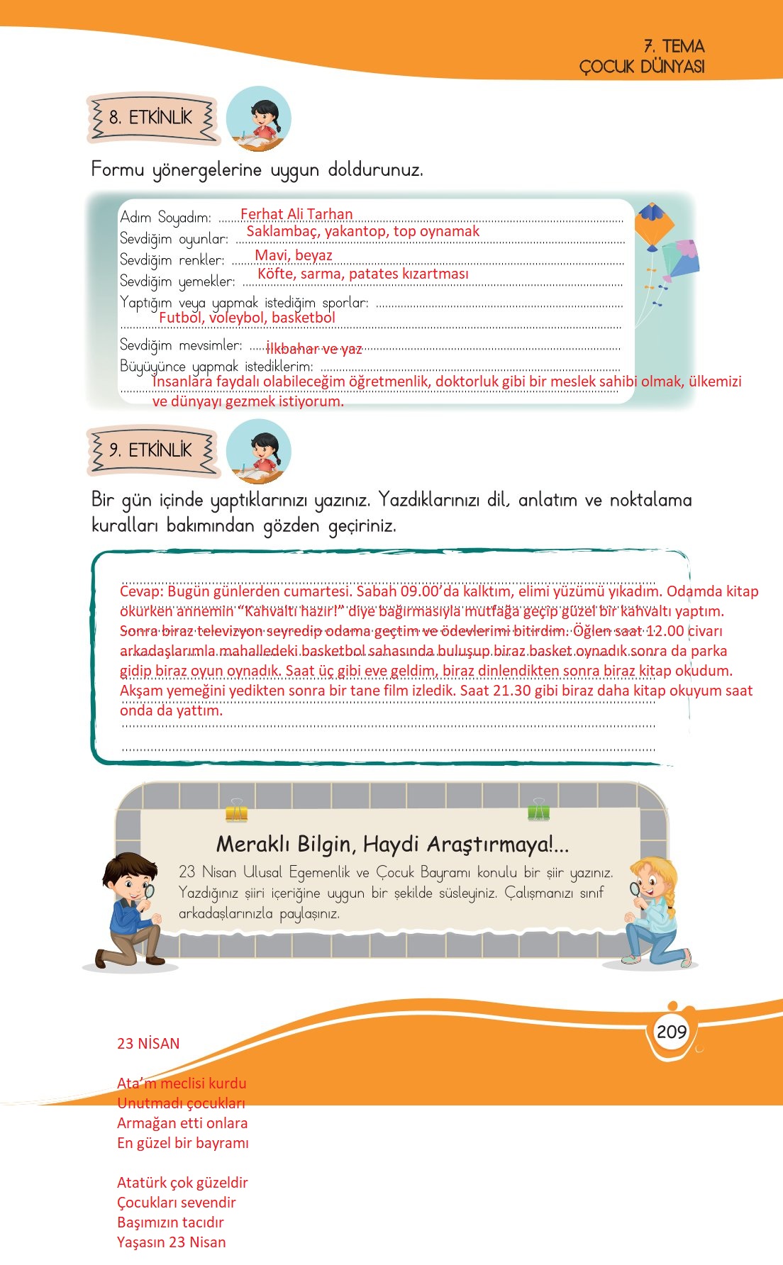 4. Sınıf Meb Yayınları Türkçe Ders Kitabı Sayfa 0209 Cevapları