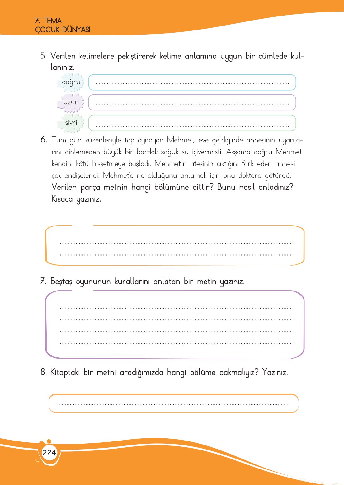 4. Sınıf Meb Yayınları Türkçe Ders Kitabı Sayfa 0224 Cevapları