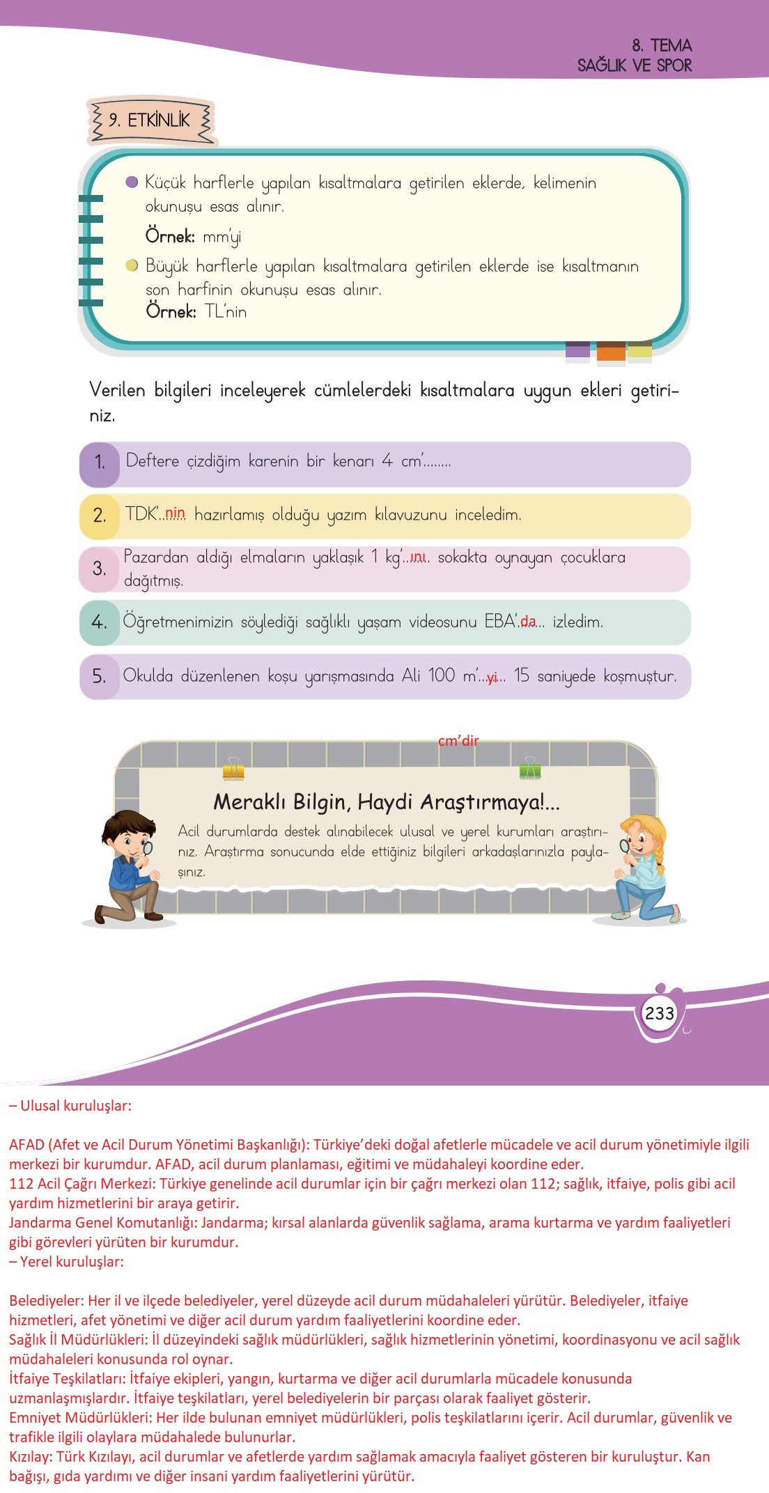 4. Sınıf Meb Yayınları Türkçe Ders Kitabı Sayfa 0233 Cevapları