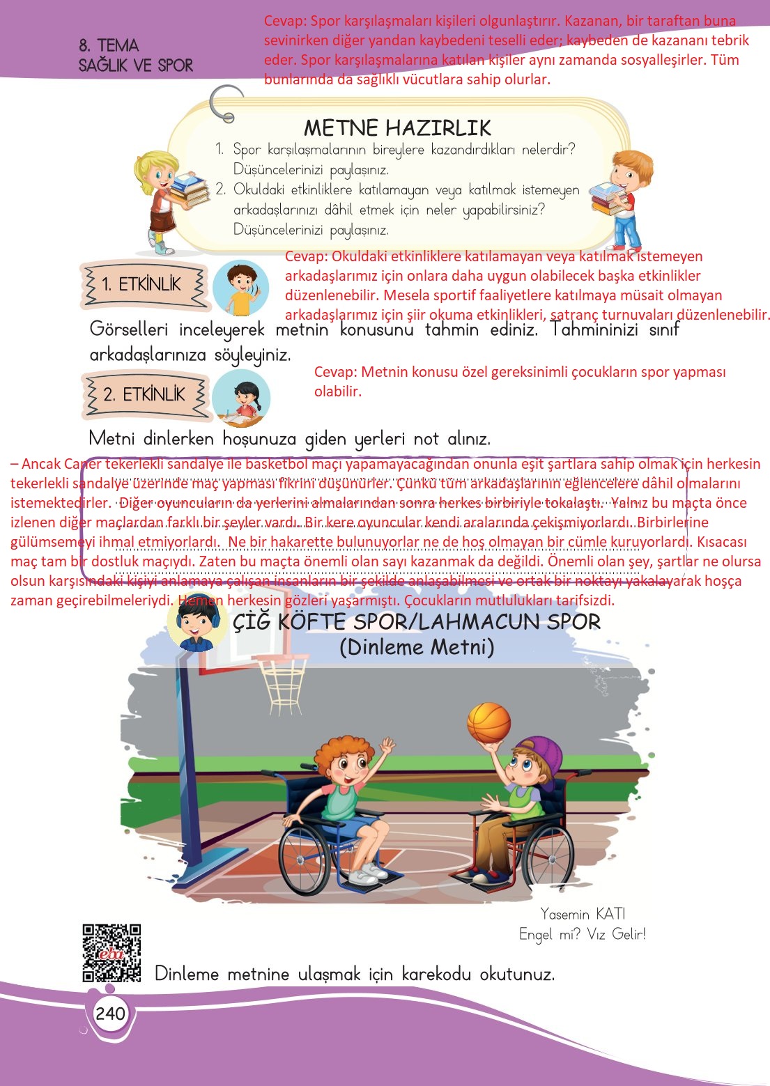 4. Sınıf Meb Yayınları Türkçe Ders Kitabı Sayfa 0240 Cevapları