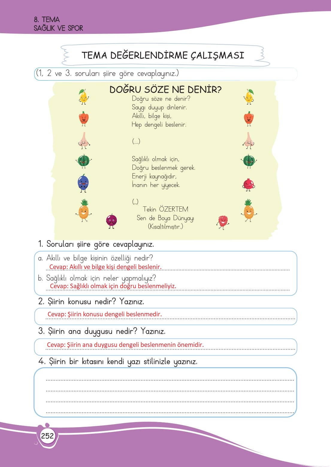 4. Sınıf Meb Yayınları Türkçe Ders Kitabı Sayfa 0252 Cevapları