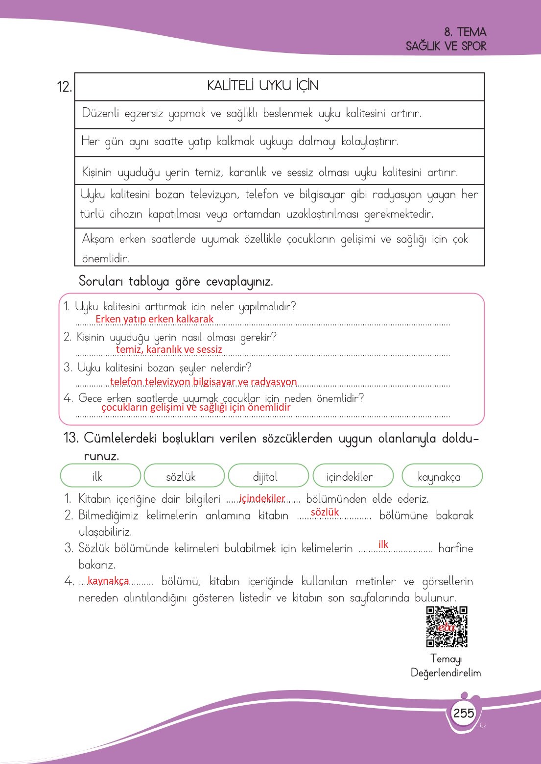 4. Sınıf Meb Yayınları Türkçe Ders Kitabı Sayfa 0255 Cevapları